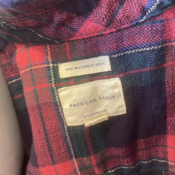 American eagle boyfriend fit amazingly soft res blue and green flannel - Picture 5 of 5